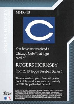 2010 Topps - Manufactured Hat Logo Patch #MHR-15 Rogers Hornsby Back