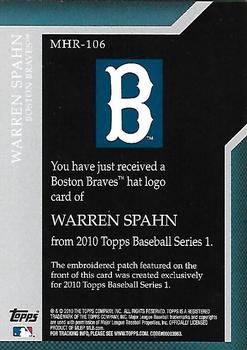 2010 Topps - Manufactured Hat Logo Patch #MHR-106 Warren Spahn Back