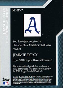 2010 Topps - Manufactured Hat Logo Patch #MHR-7 Jimmie Foxx Back