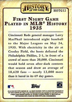 2010 Topps - History of the Game #HOTG12 First Night Game Played in MLB History Back