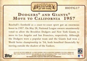 2010 Topps - History of the Game #HOTG17 Dodgers and Giants Move to California Back