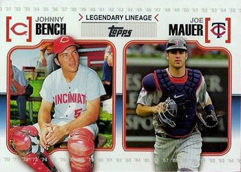 2010 Topps - Legendary Lineage #LL-31 Johnny Bench / Joe Mauer Front