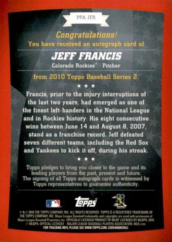 2010 Topps - Peak Performance Autographs #PPA-JFR Jeff Francis Back