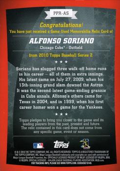 2010 Topps - Peak Performance Relics #PPR-AS Alfonso Soriano Back