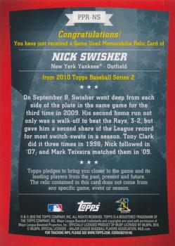 2010 Topps - Peak Performance Relics #PPR-NS2 Nick Swisher Back