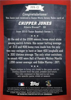 2010 Topps - Peak Performance Relics #PPR-CJ Chipper Jones Back