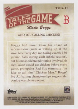 2010 Topps - Tales of the Game #TOG-17 Wade Boggs: Who You Calling Chicken? Back