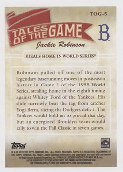 2010 Topps - Tales of the Game #TOG-5 Jackie Robinson Steals Home in World Series Back