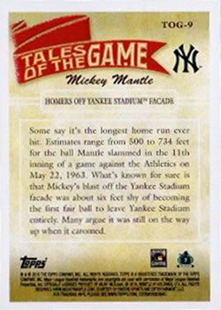 2010 Topps - Tales of the Game #TOG-9 Mantle Homers Off Yankee Stadium Façade Back