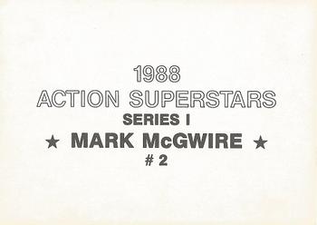 1988 Action Superstars (18 cards, unlicensed) #2 Mark McGwire Back
