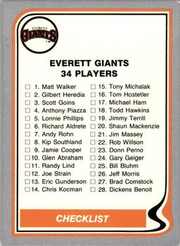 1987 Pacific Everett Giants #34 Checklist Front