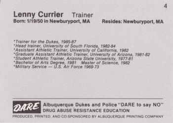 1987 Albuquerque Dukes Police #4 Lenny Currier Back