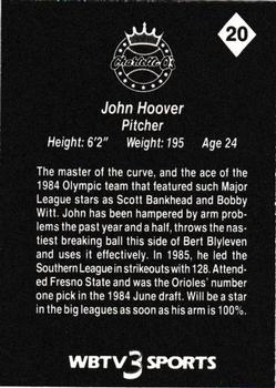 1987 WBTV Charlotte O's #20 John Hoover Back