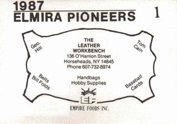 1987 Cain Elmira Pioneers Black #1 Clyde Smoll Back