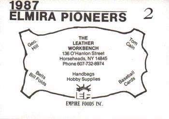 1987 Cain Elmira Pioneers Black #2 Bill Limoncelli Back