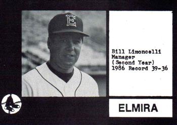 1987 Cain Elmira Pioneers Black #2 Bill Limoncelli Front