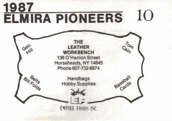 1987 Cain Elmira Pioneers Black #10 Terry Marrs Back