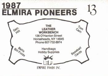 1987 Cain Elmira Pioneers Black #13 Al Thornton Back