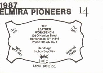 1987 Cain Elmira Pioneers Black #14 Luis Dorante Back