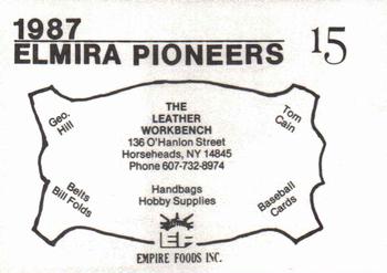 1987 Cain Elmira Pioneers Black #15 Mike Kelly Back