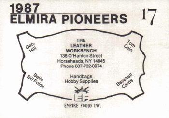 1987 Cain Elmira Pioneers Black #17 Tony Mosley Back