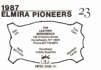 1987 Cain Elmira Pioneers Black #23 Greg McCollum Back