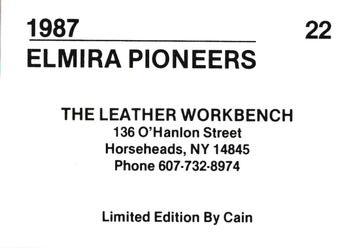 1987 Cain Elmira Pioneers Red #22 Jhonny Diaz Back