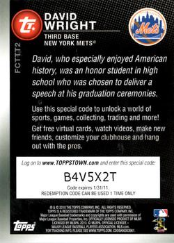 2010 Topps - Ticket to Topps Town Gold #FCTTT2 David Wright Back