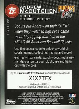 2010 Topps - Ticket to Topps Town Gold #FCTTT22 Andrew McCutchen Back