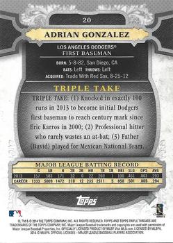 2014 Topps Triple Threads - Amber #20 Adrian Gonzalez Back