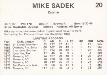 1975 Circle K Phoenix Giants #3 Mike Sadek Back