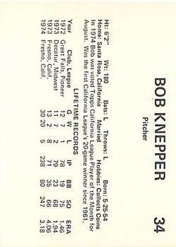 1975 Circle K Phoenix Giants #10 Bob Knepper Back