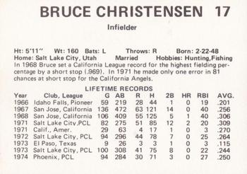 1975 Circle K Phoenix Giants #15 Bruce Christensen Back