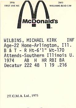 1975 TCMA Cedar Rapids Giants #2 Mike Wilbins Back