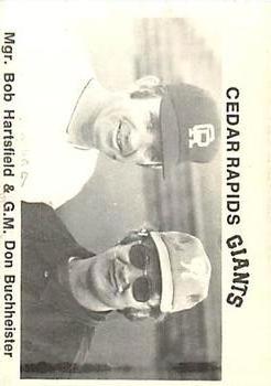 1975 TCMA Cedar Rapids Giants #18 Bob Hartsfield /  Don Buchheister Front