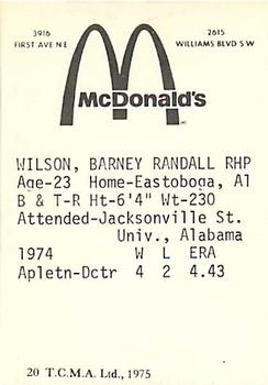 1975 TCMA Cedar Rapids Giants #20 Barney Wilson Back