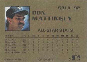 1992 Star Gold #3 Don Mattingly Back