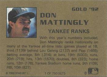 1992 Star Gold #8 Don Mattingly Back