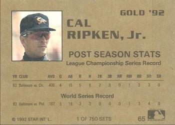 1992 Star Gold #65 Cal Ripken Jr. Back