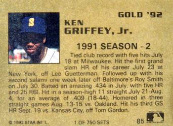 1992 Star Gold #85 Ken Griffey Jr. Back