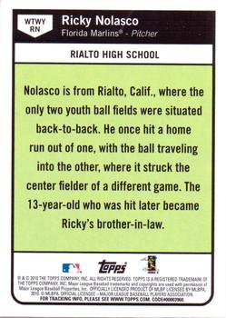 2010 Topps - When They Were Young #WTWYRN Ricky Nolasco Back