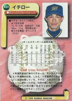 1998 BBM All-Star Game #A40 Ichiro Suzuki Back