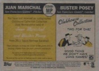 2010 Topps Heritage - Clubhouse Collection Dual Relic Autographs #MP Juan Marichal / Buster Posey Back