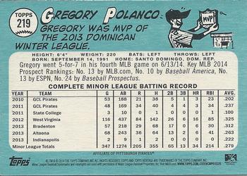 2014 Topps Heritage Minor League - Blue Border #219 Gregory Polanco Back