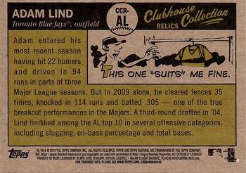 2010 Topps Heritage - Clubhouse Collection Relics #CCR-AL Adam Lind Back
