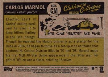 2010 Topps Heritage - Clubhouse Collection Relics #CCR-CM Carlos Marmol Back