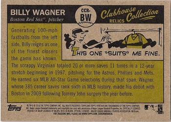 2010 Topps Heritage - Clubhouse Collection Relics #CCR-BW Billy Wagner Back