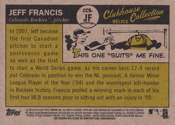 2010 Topps Heritage - Clubhouse Collection Relics #CCR-JF Jeff Francis Back