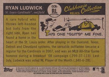 2010 Topps Heritage - Clubhouse Collection Relics #CCR-RL Ryan Ludwick Back