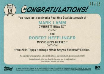 2014 Topps Heritage Minor League - Real One Dual Autographs #RDOA-LH Mark Lamm / Robert Hefflinger Back